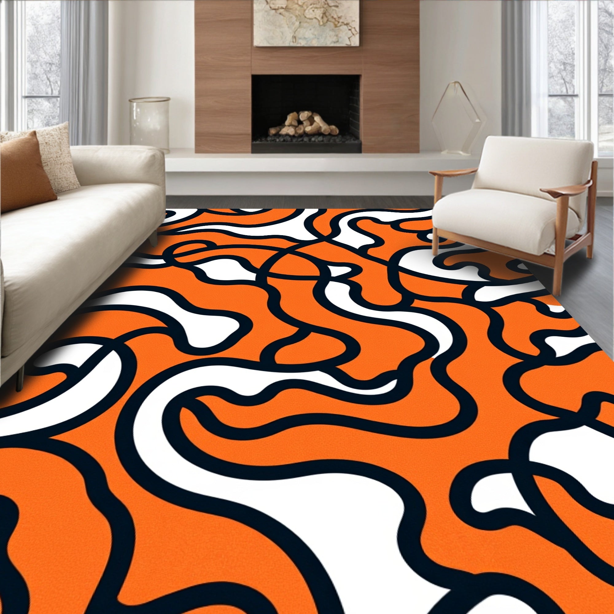 Bold Orange Flowing Abstract Rug