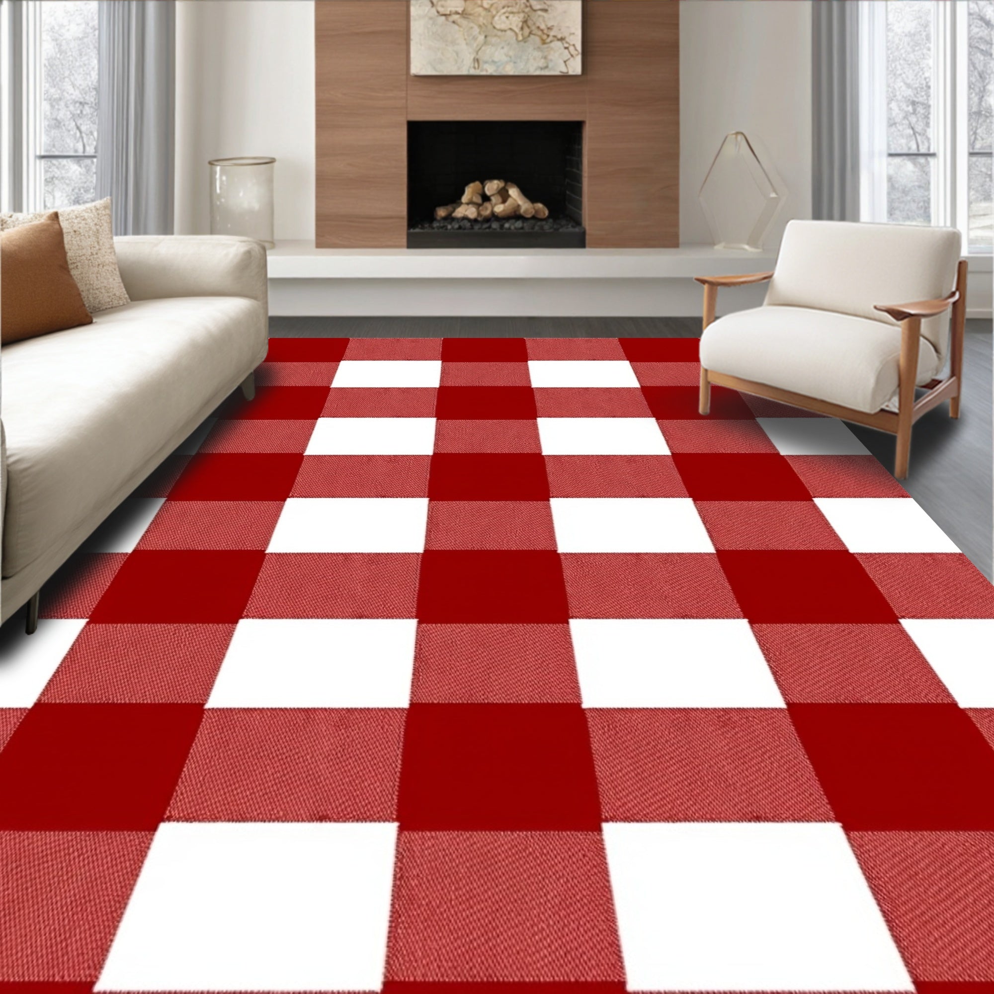 Bold Red White Buffalo Check Rug