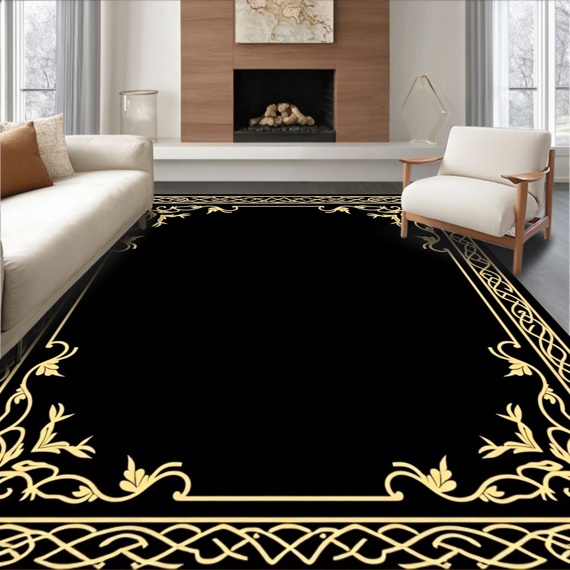 Ornate Gold Celtic Vine Border Rug