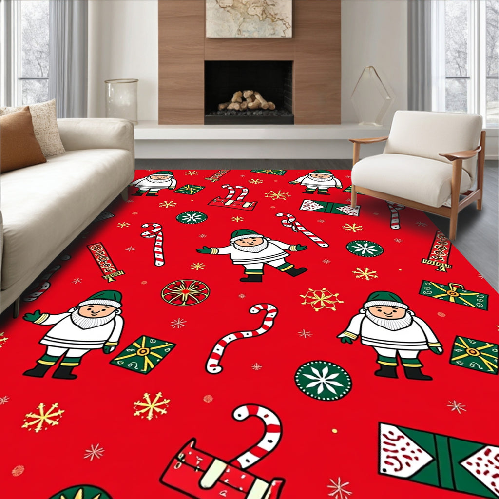 Christmas Gnomes Candy Canes Gift Boxes Rug