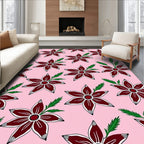 Dark Red Blooming Floral Accents Rug