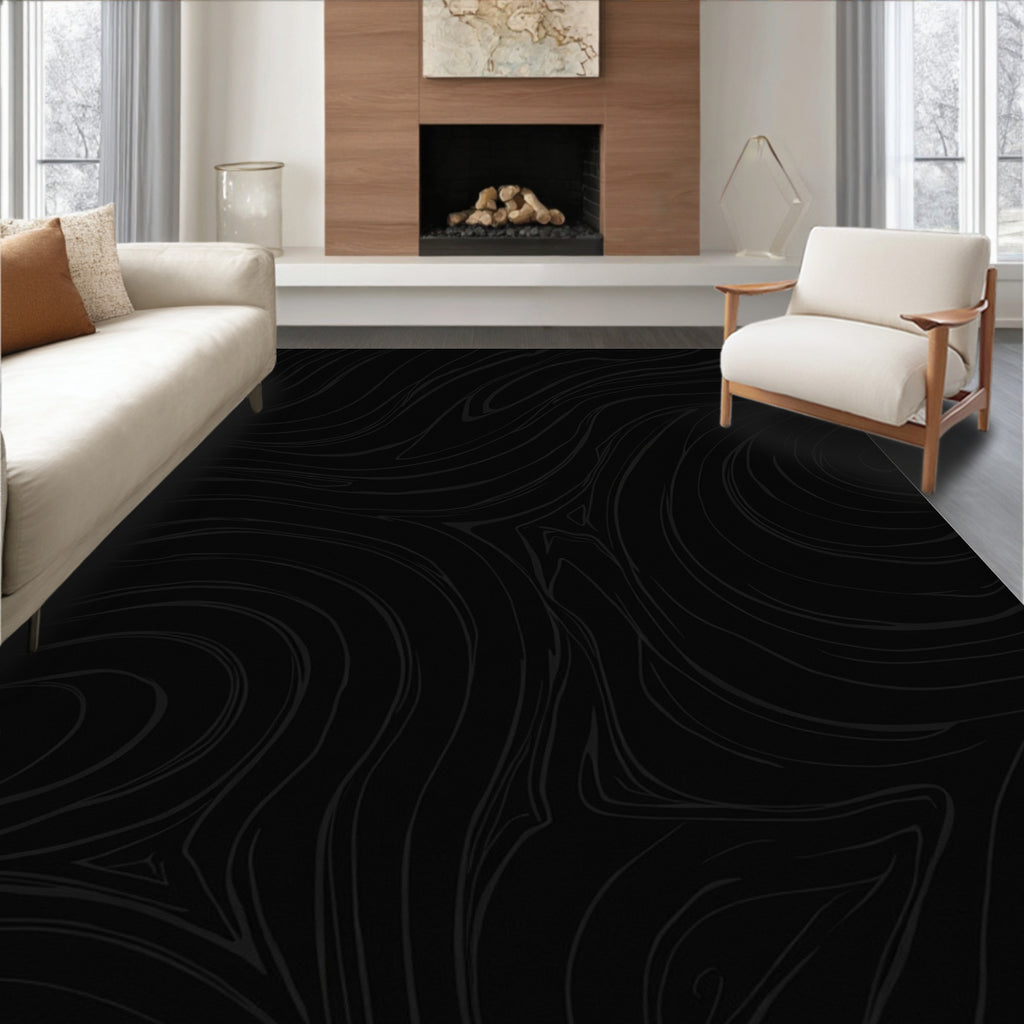 Dark Charcoal Swirl Abstract Rug
