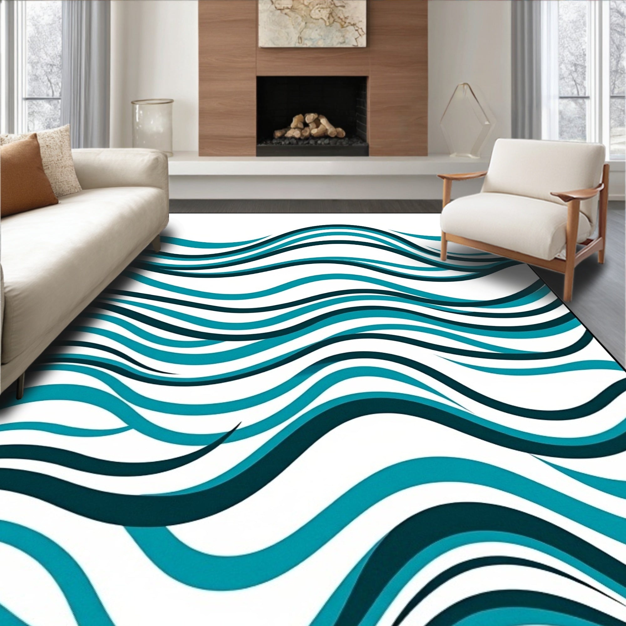 Oceanic Teal Wave Ribbon Rug