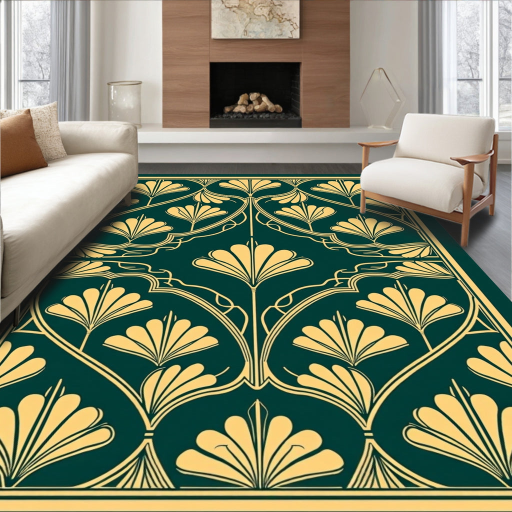 Emerald Golden Fan Art Deco Rug