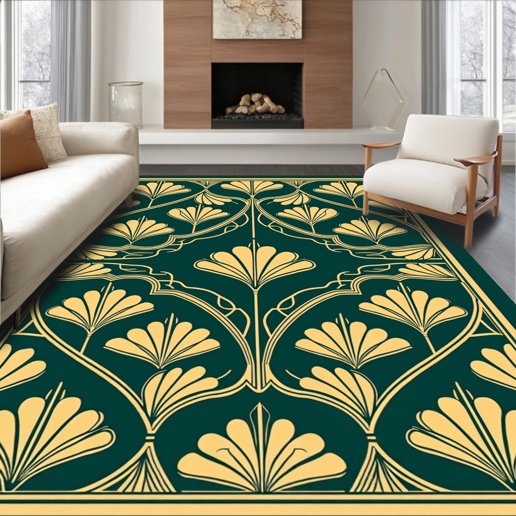 Emerald Golden Fan Art Deco Rug