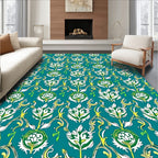 Teal White Green Floral Scroll Rug
