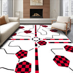 Red Black Checkerboard Hexagon Network Rug
