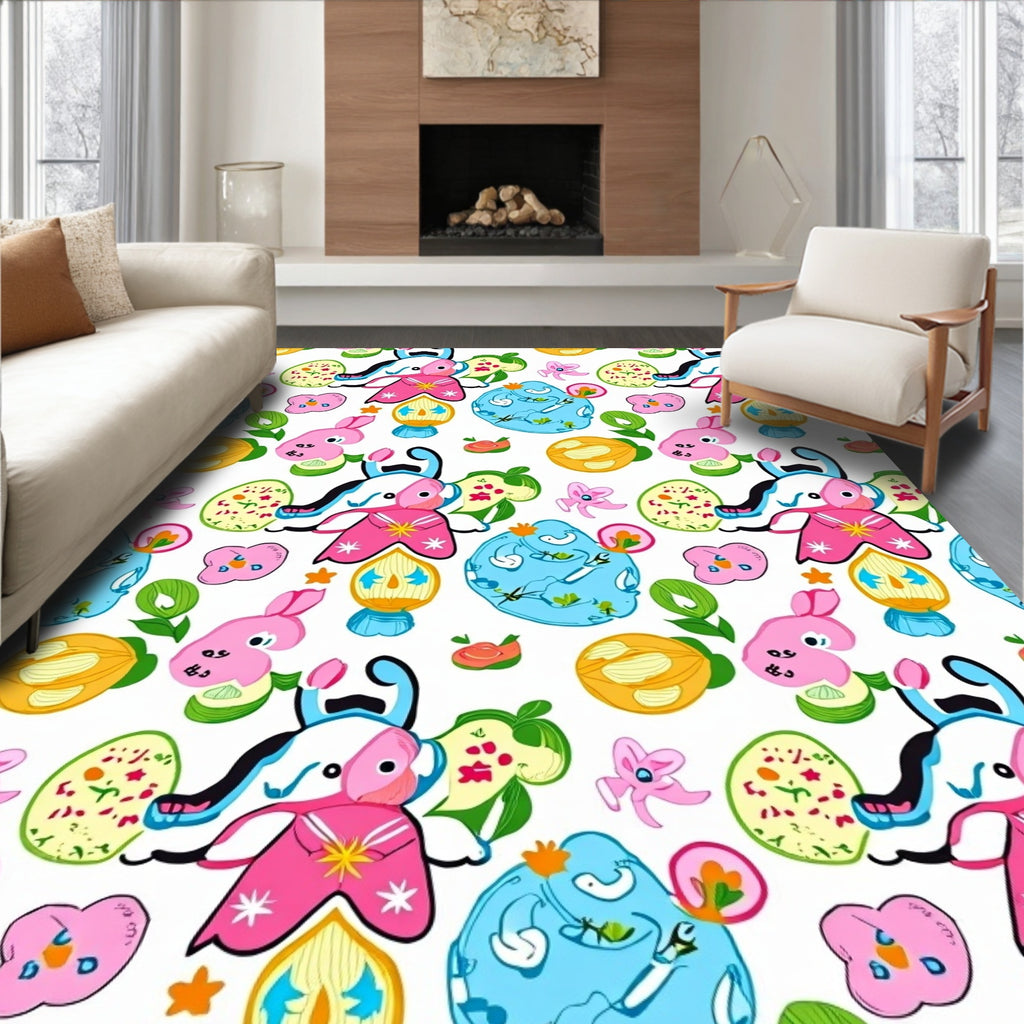 Whimsical Pink Blue Easter Egg Bunny Rug