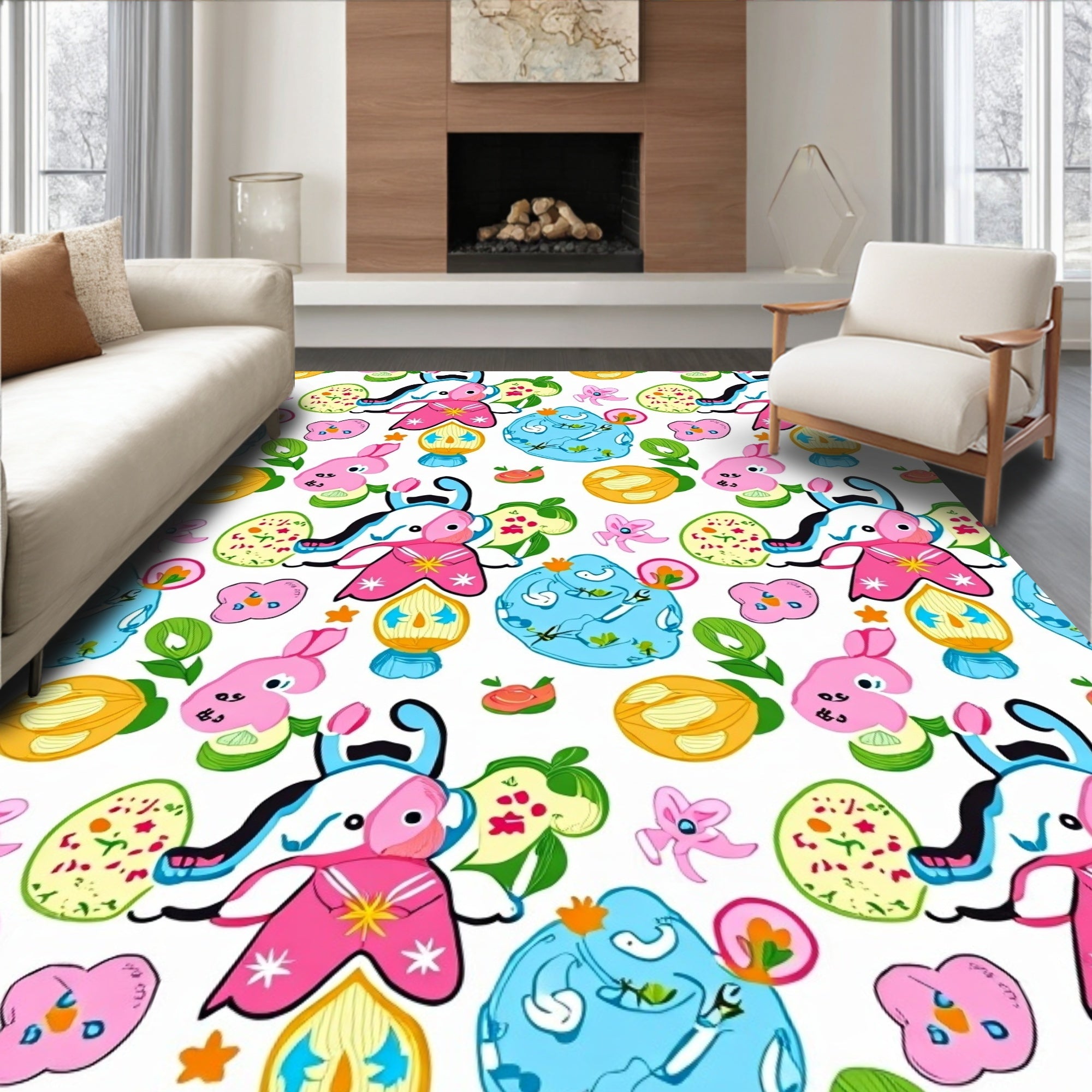 Whimsical Pink Blue Easter Egg Bunny Rug