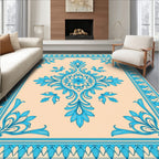 Aqua Floral Medallion Beige Border Rug