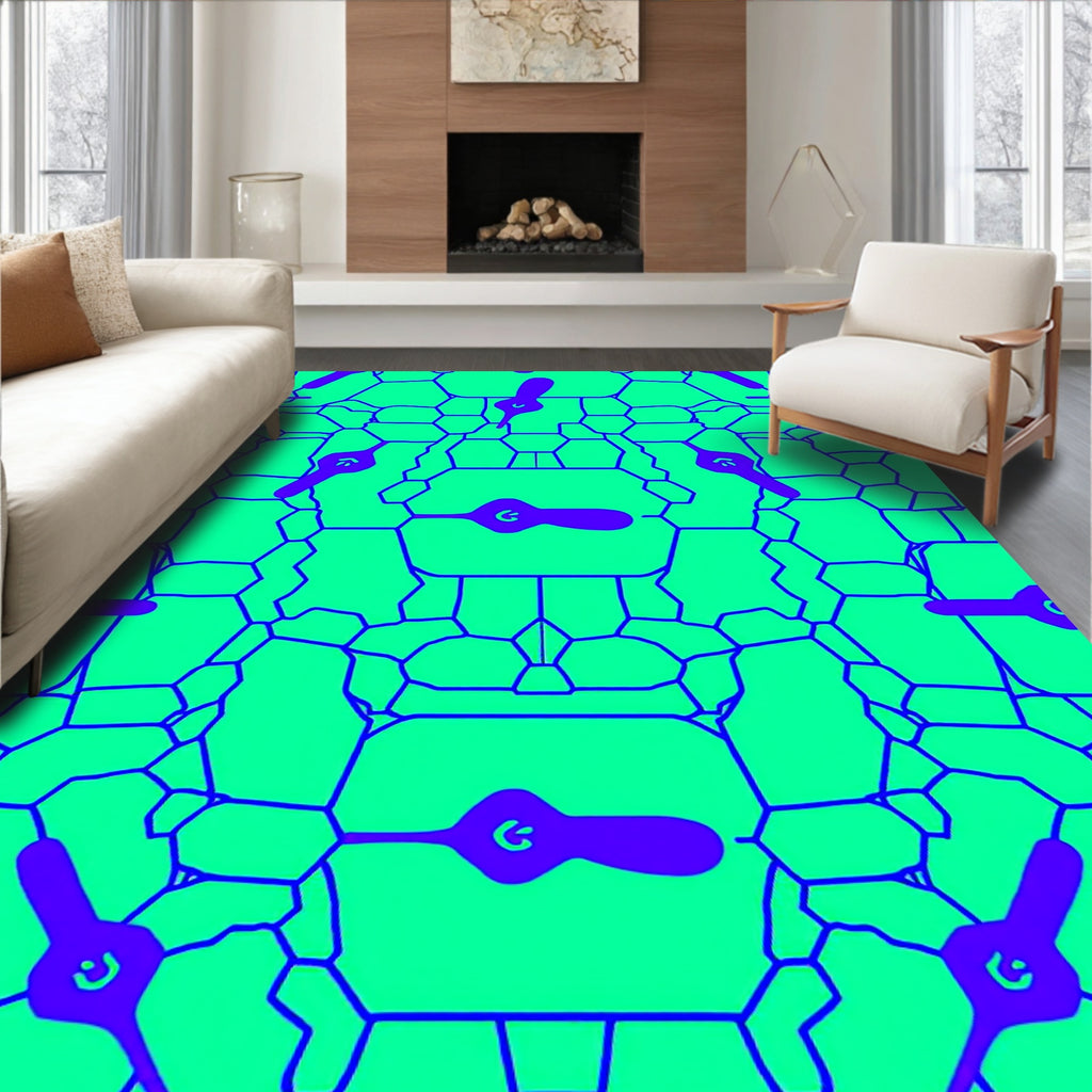 Vivid Cyan Purple Abstract Geometric Rug