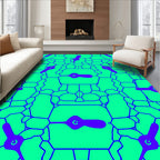 Vivid Cyan Purple Abstract Geometric Rug