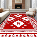 Bold Red White Geometric Star Rug