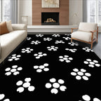 Ink Black White Cluster Bloom Rug