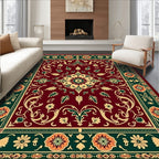 Rich Burgundy Floral Medallion Border Rug