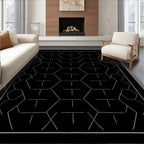 Geometric Black White Hexagon Line Art Rug