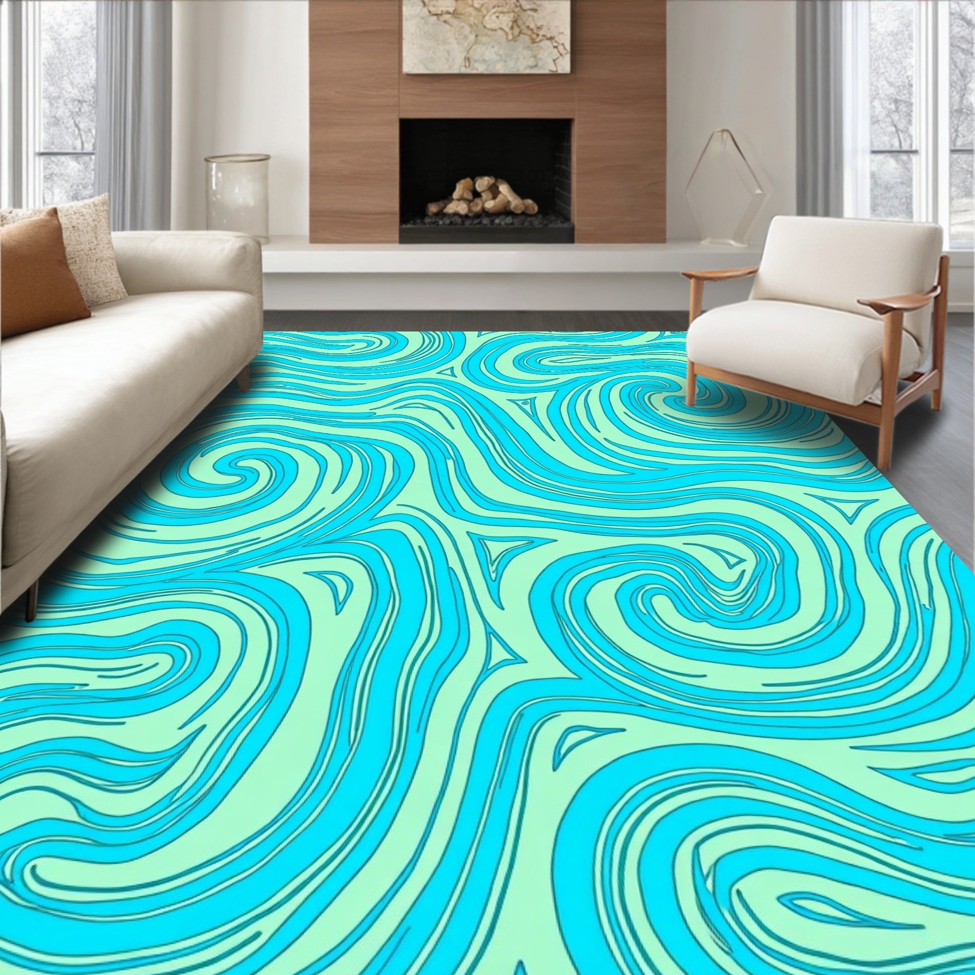 Aqua Swirls Aqua Abstract Swirls Rug