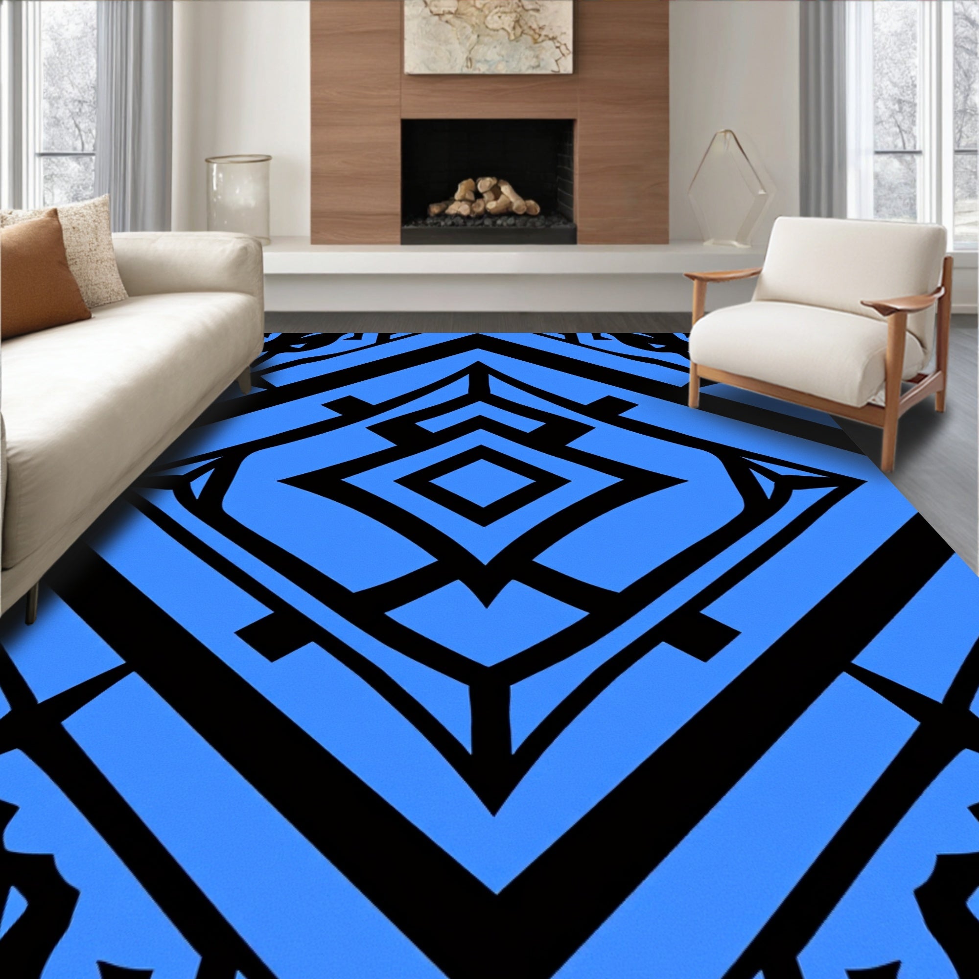 Bold Blue Echoing Diamond Rug