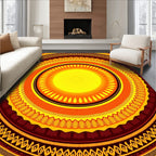 Warm Yellow Red Sun Motif Rug