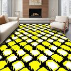 Vivid Yellow Black Abstract Grid Rug