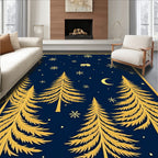 Golden Pine Forest Snowflakes Night Rug