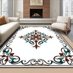 Brown Teal Floral Medallion Border Rug