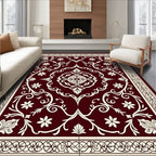 Deep Red Cream Floral Medallion Rug