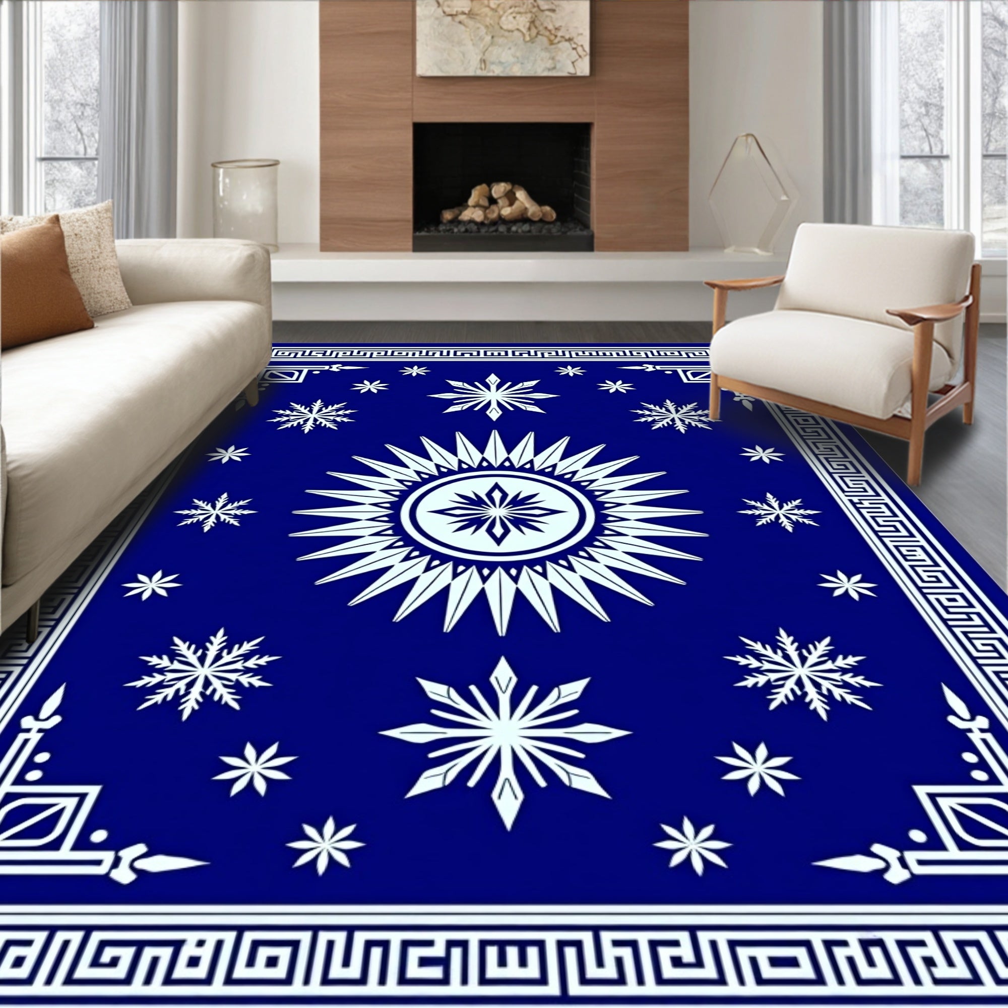 Cobalt Blue Sun Snowflake Medallion Rug