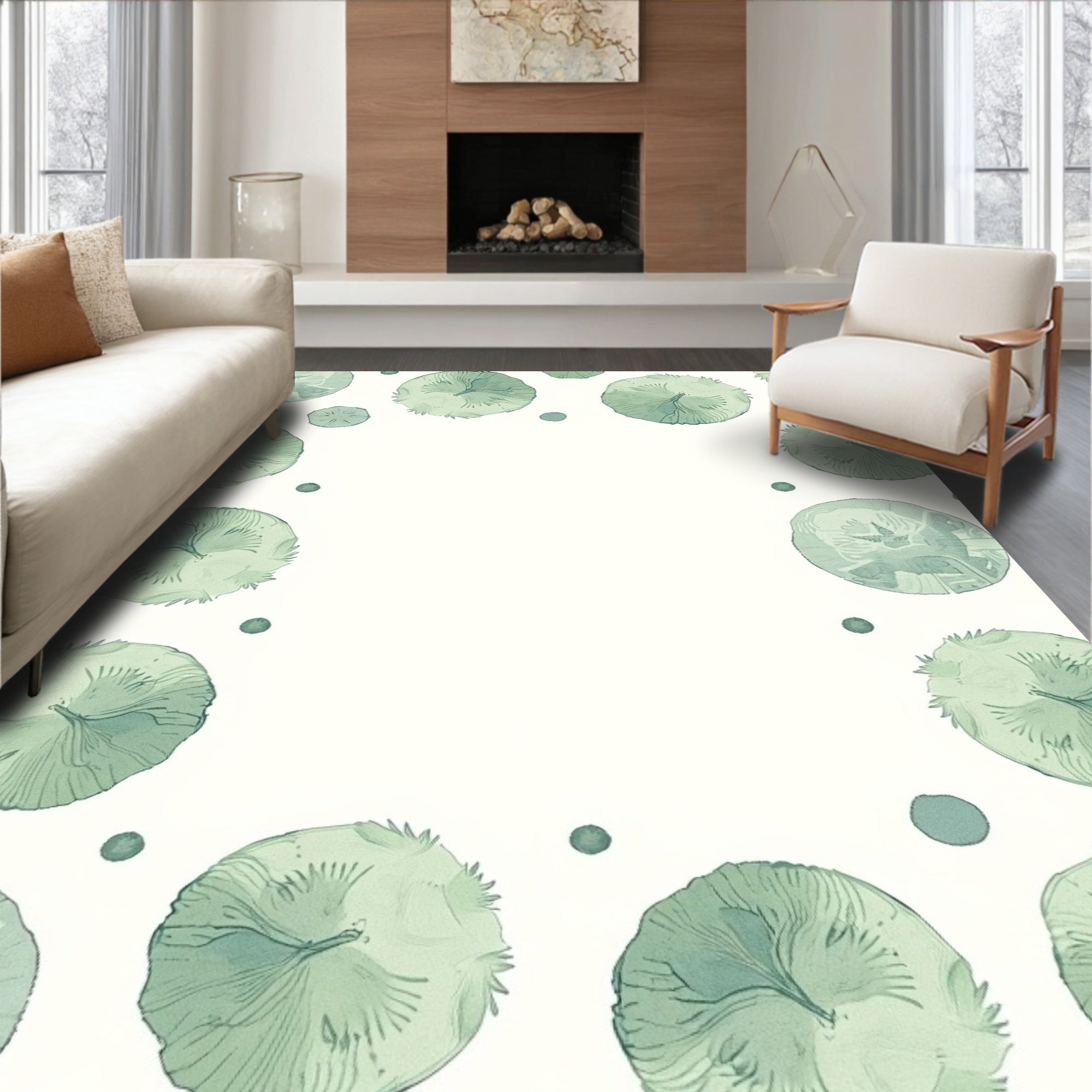 Sage Green Botanical Bloom Border Rug