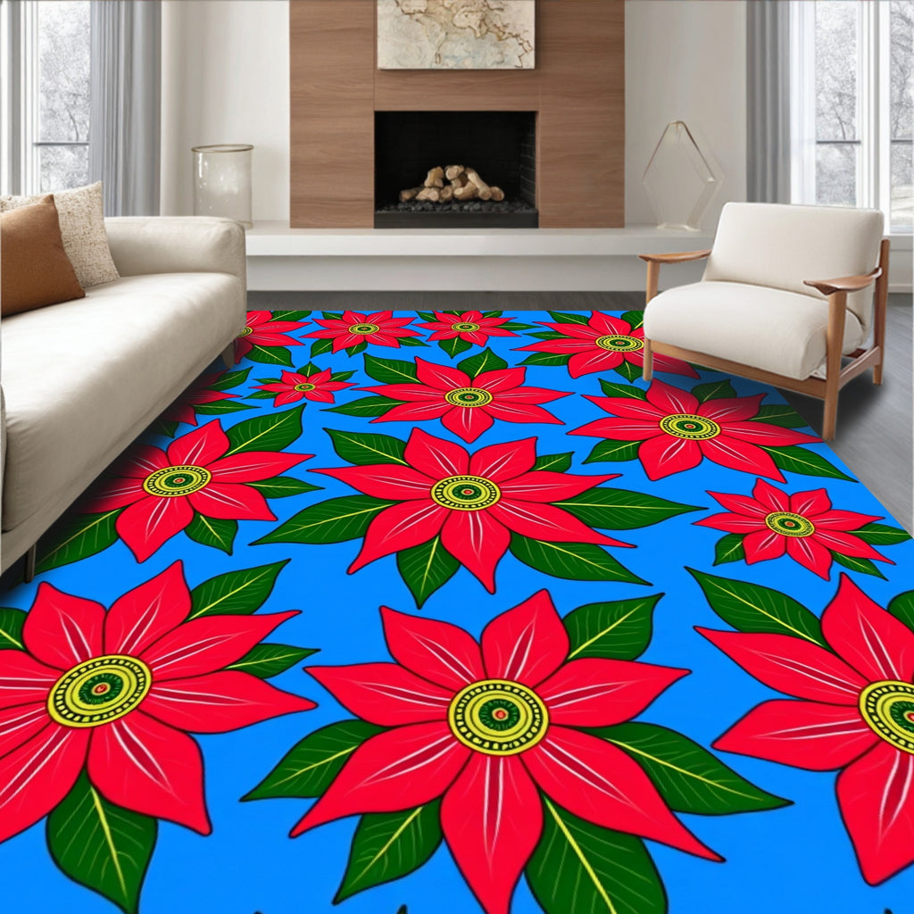 Vibrant Red Floral Tile Arrangement Rug