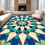 Blue Green Cream Geometric Medallion Rug