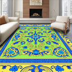 Lively Blue Yellow Floral Symmetry Rug