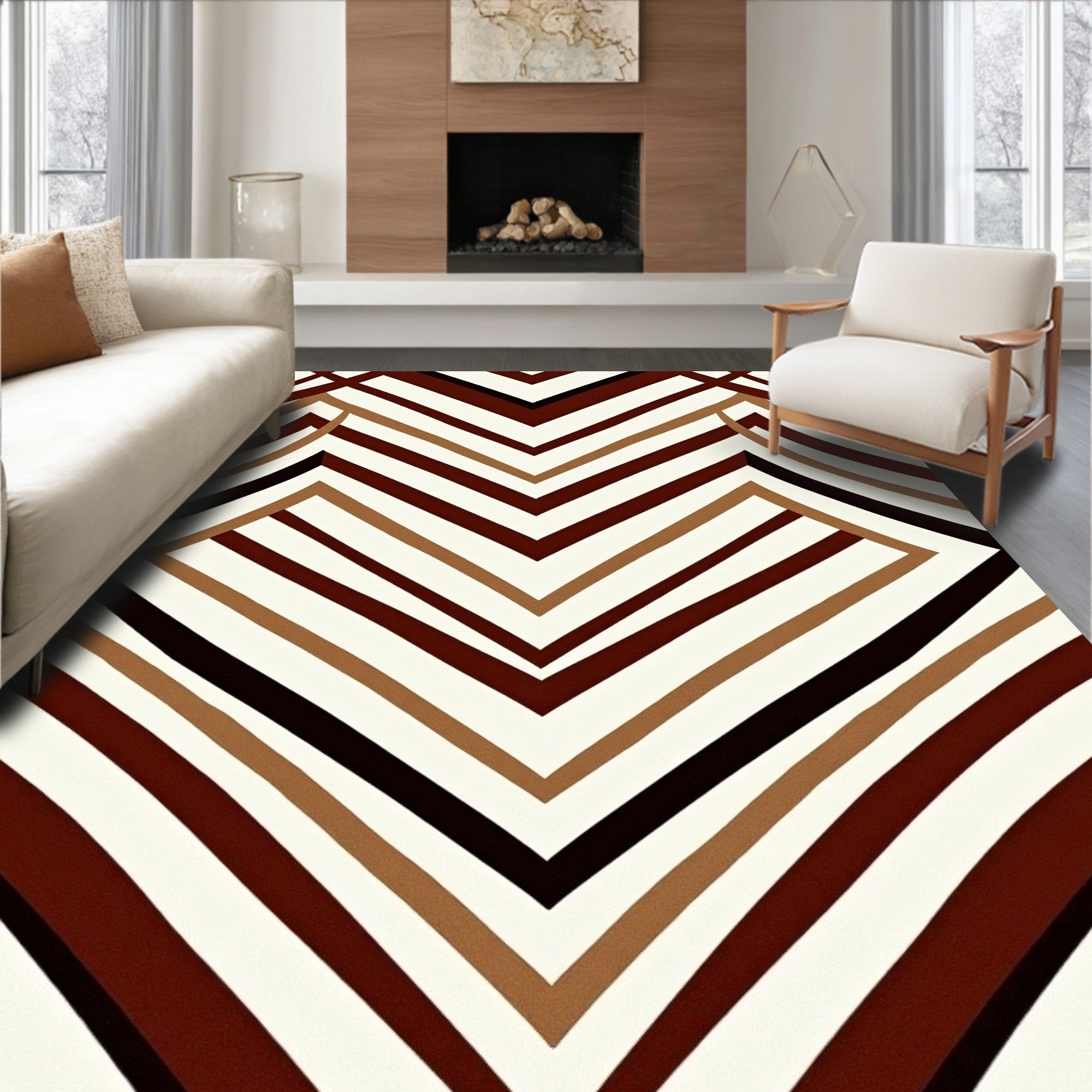 Warm Earthy Diamond Chevron Rays Rug