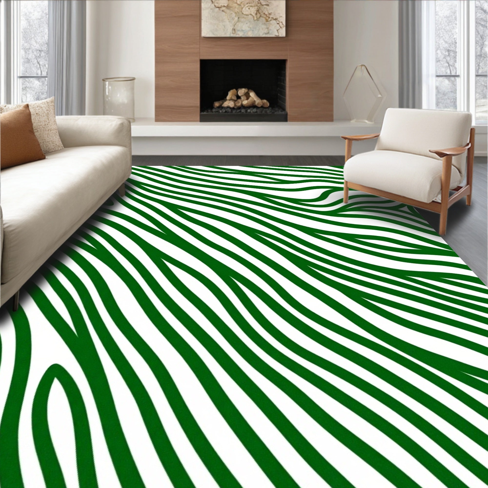 Abstract Green Zebra Striped Rug