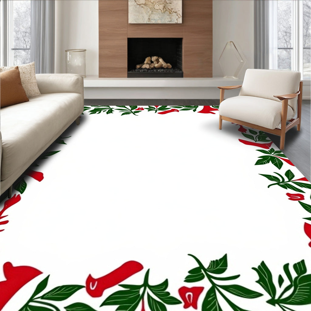 Festive Red Green Holly Garland Rug