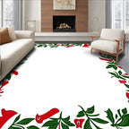 Festive Red Green Holly Garland Rug