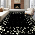 Black Ivory Classical Floral Border Rug