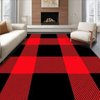 Crimson Black Plaid Squared Weave Rug