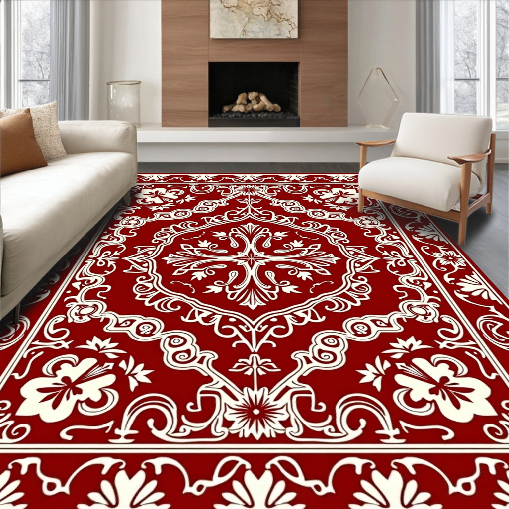 Rich Red Floral Medallion Ornament Rug