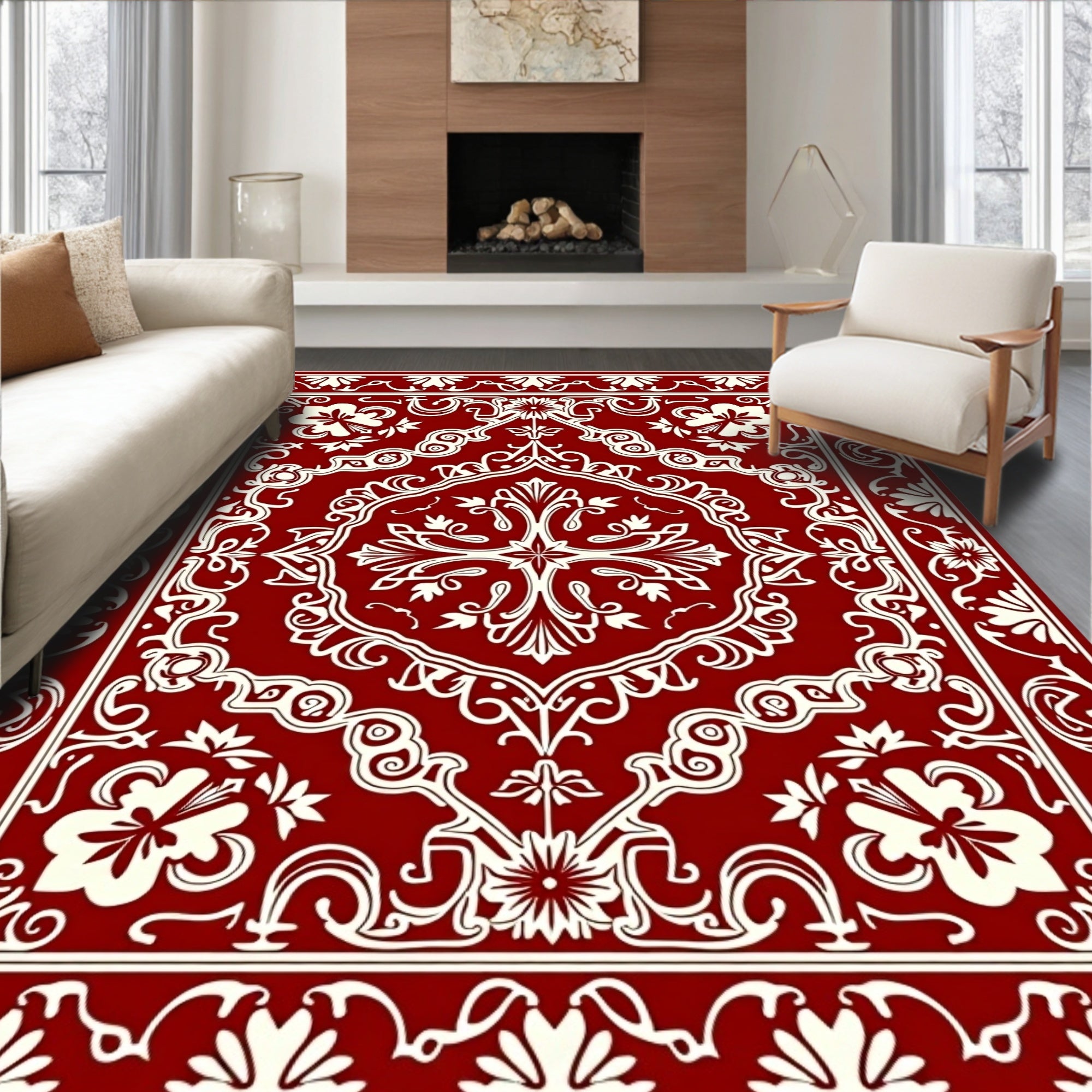 Rich Red Floral Medallion Ornament Rug