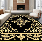 Black and Gold Scrollwork Floral Medallion Rug