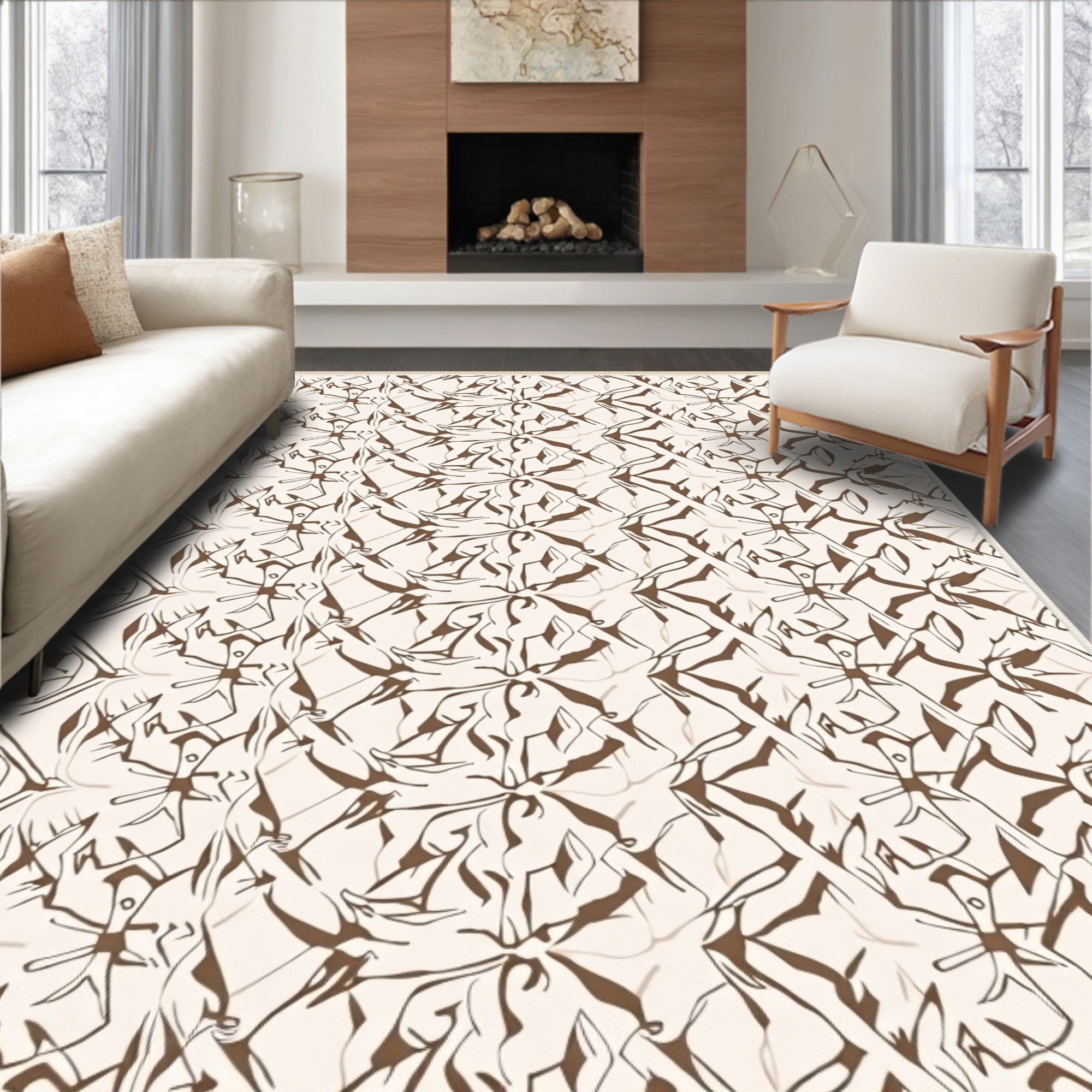 Brown Abstract Humanoid Figure Rug