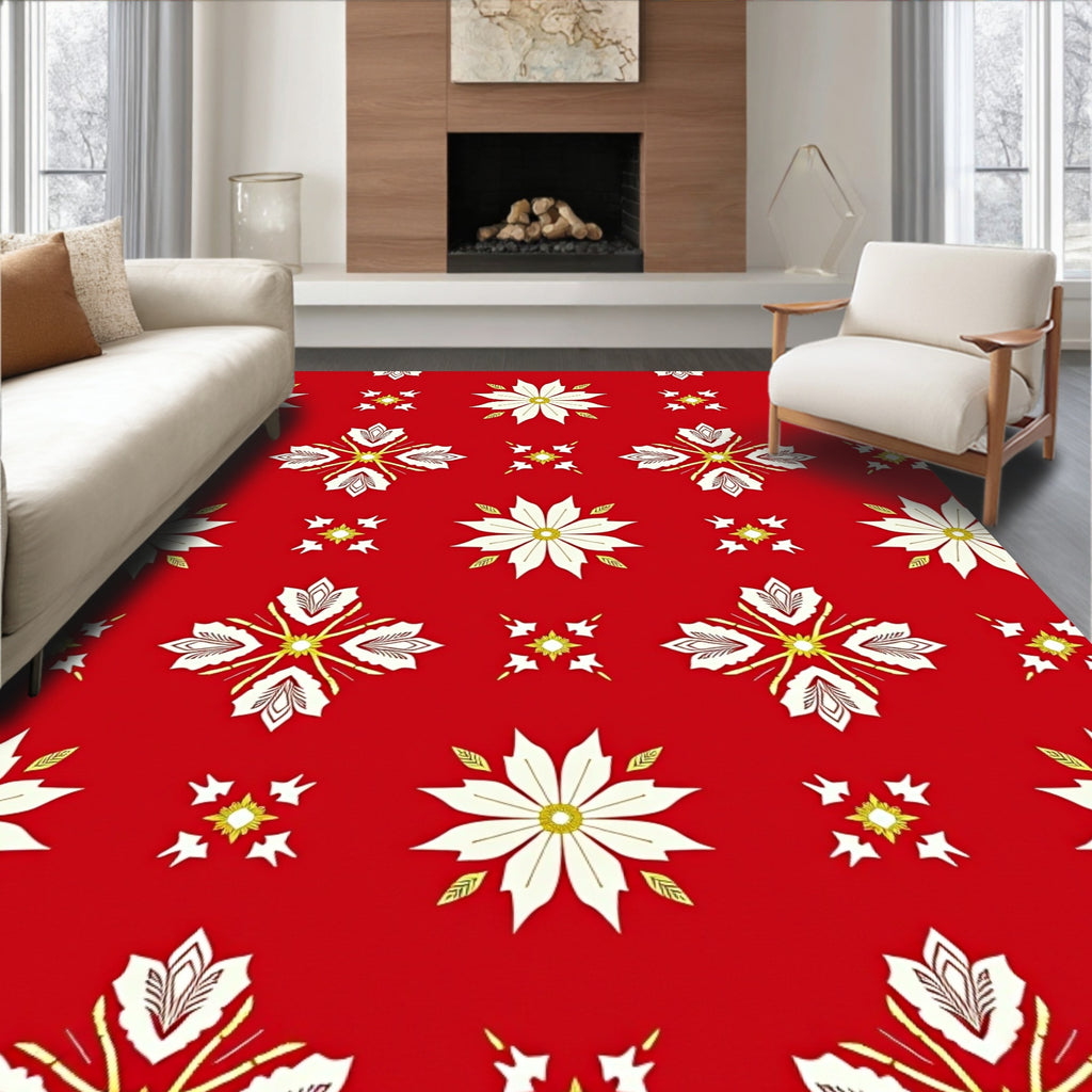 Bright Red Floral Starburst Tile Rug