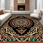 Black Coral Teal Mandala Medallion Rug