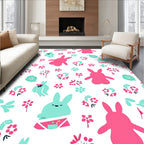 Pink Teal Kawaii Bunny Blossoms Rug
