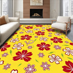 Red White Floral Bright Yellow Background Rug