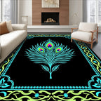 Vibrant Teal Peacock Feather Frame Rug