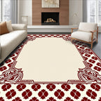 Crimson Floral Crested Abstract Border Rug