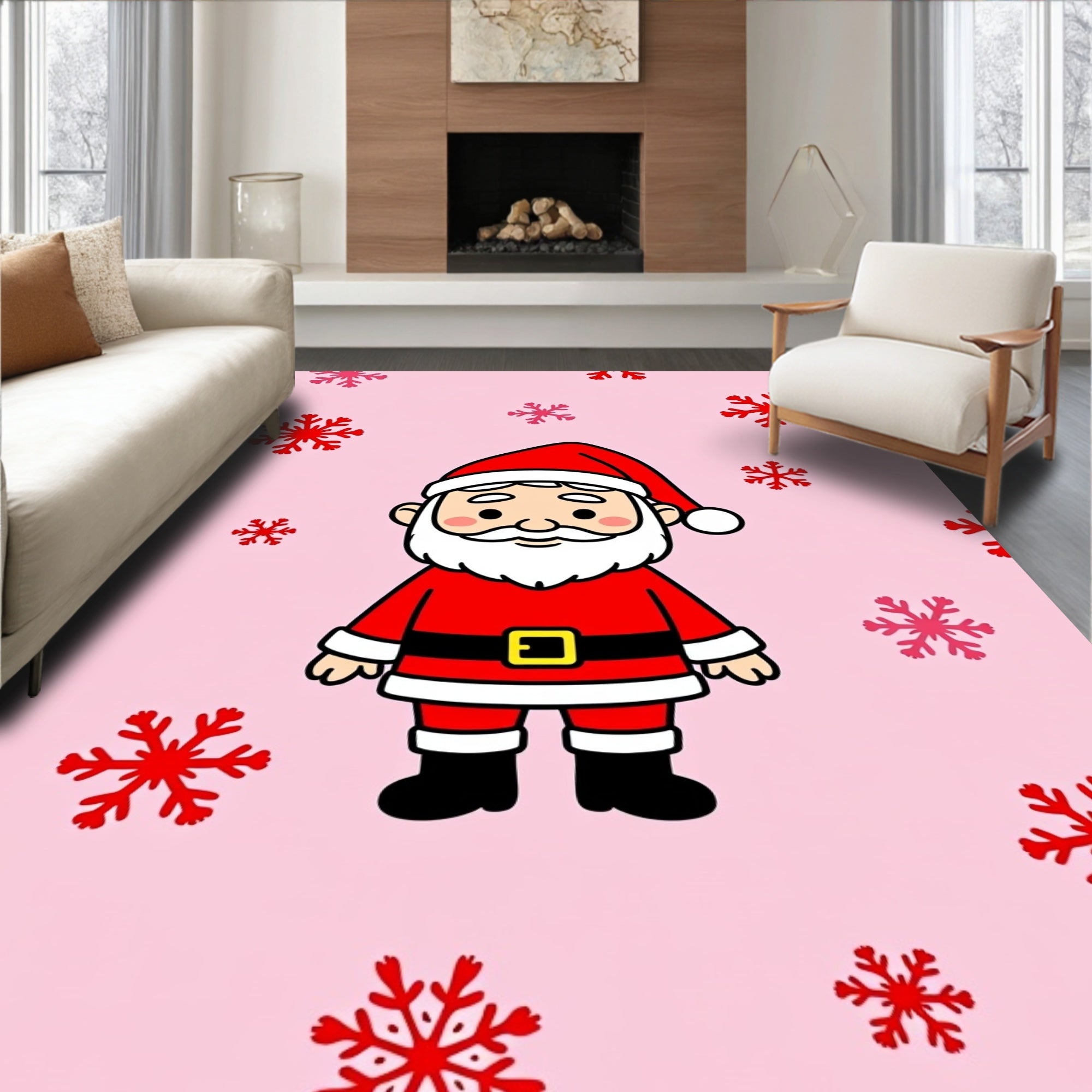 Pink Snowflake Santa Claus Rug