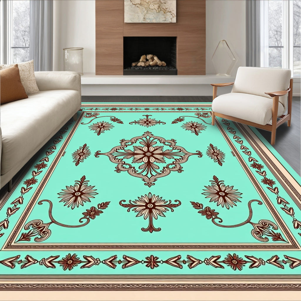Ornate Floral Medallion Teal Rug